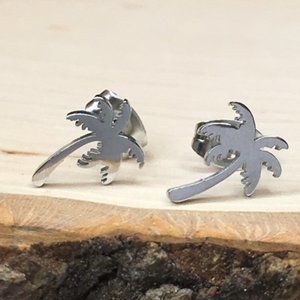 Minimalist Silver Palm Tree Earrings